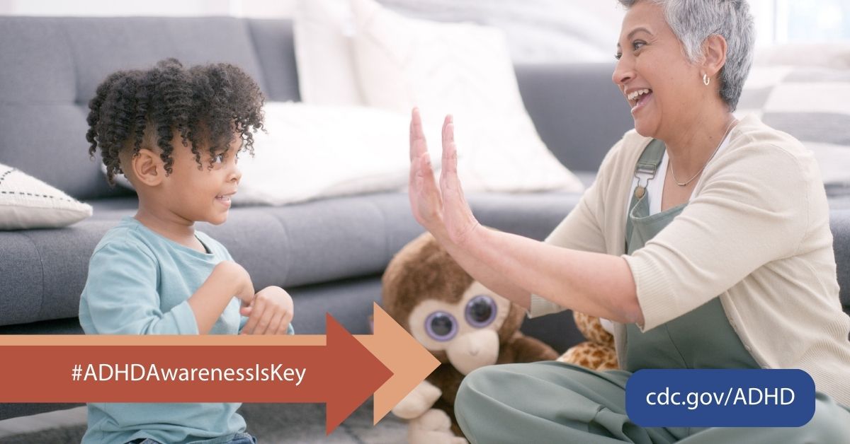 FacebookandTwitterADHD A young child and grandmother playing and enjoying each other's company at home. Visit cdc.gov/ADHD to learn more about #ADHDAwarenessIsKey.