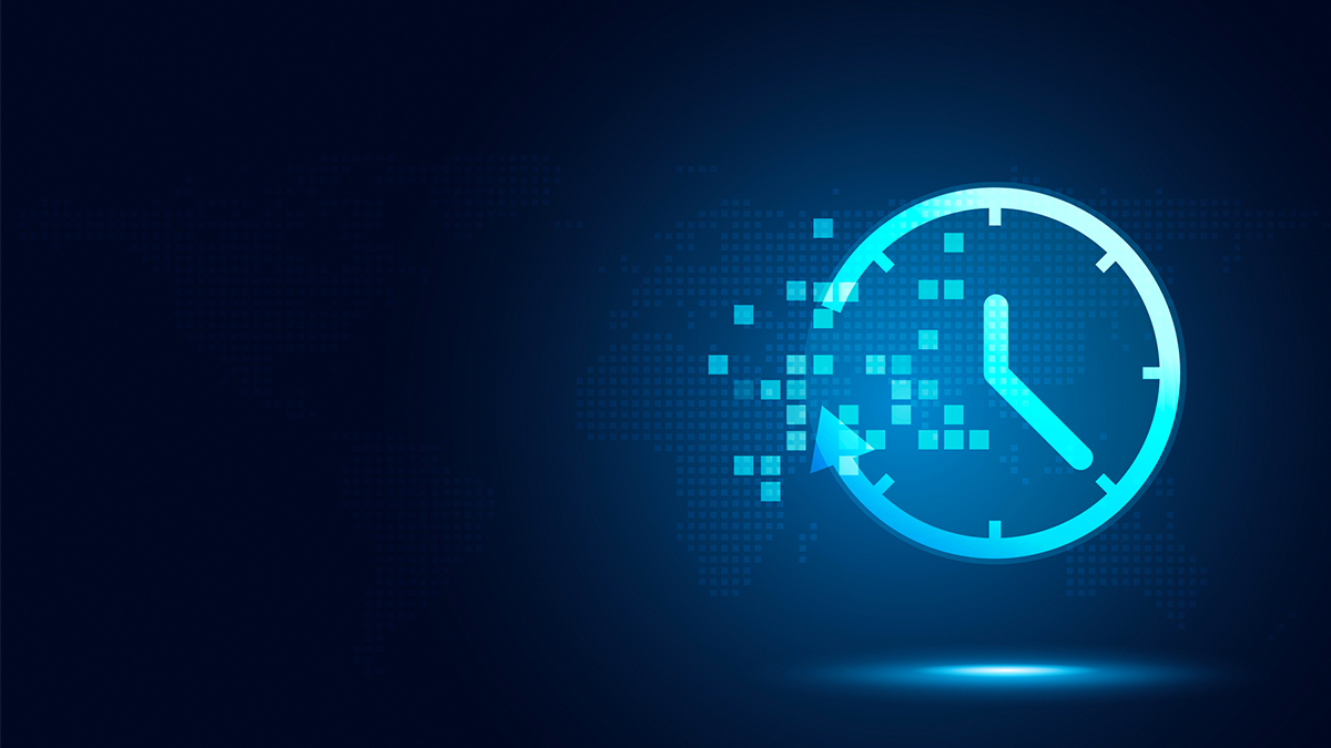 -- title missing -- Clock with digital effect on black background