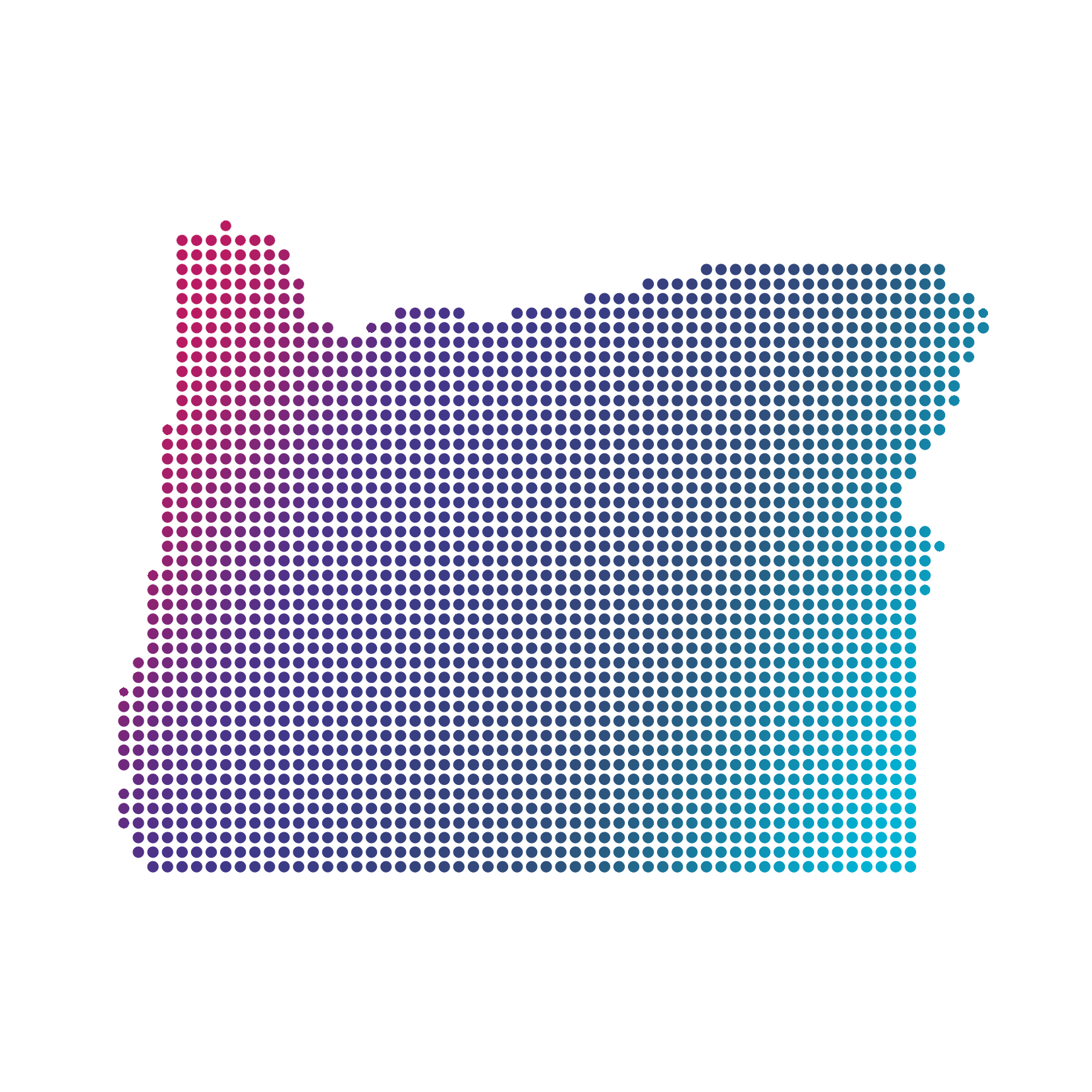 Oregon map of blue dots on white background Oregon map of blue dots on white background