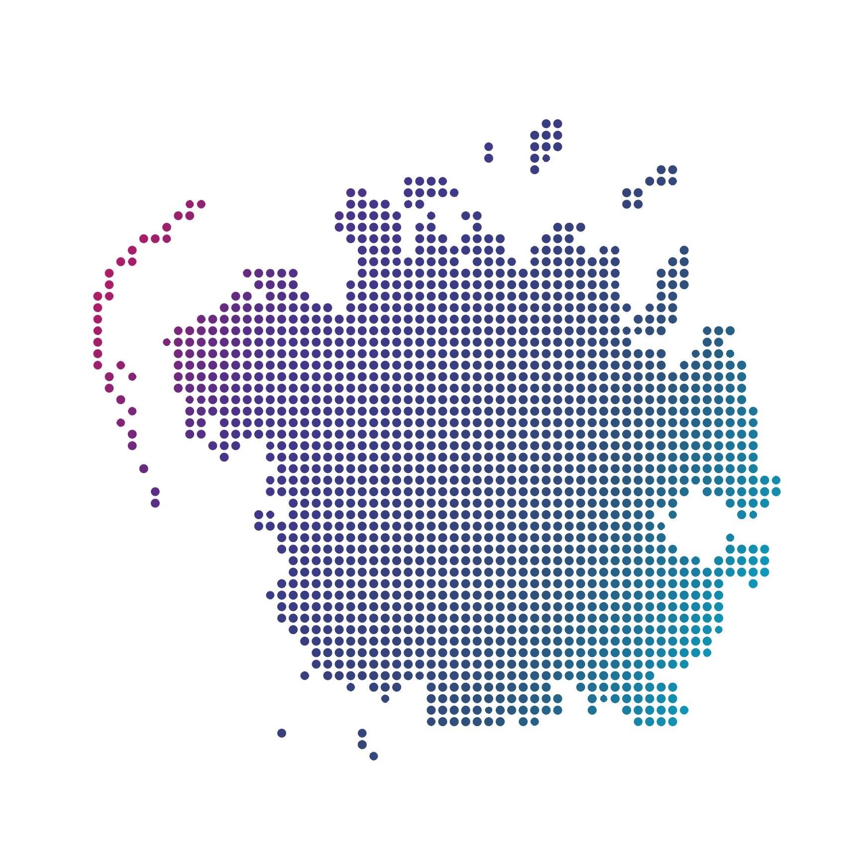 Micronesia map of blue dots on white background Decorative: Shape of Micronesia made of dots