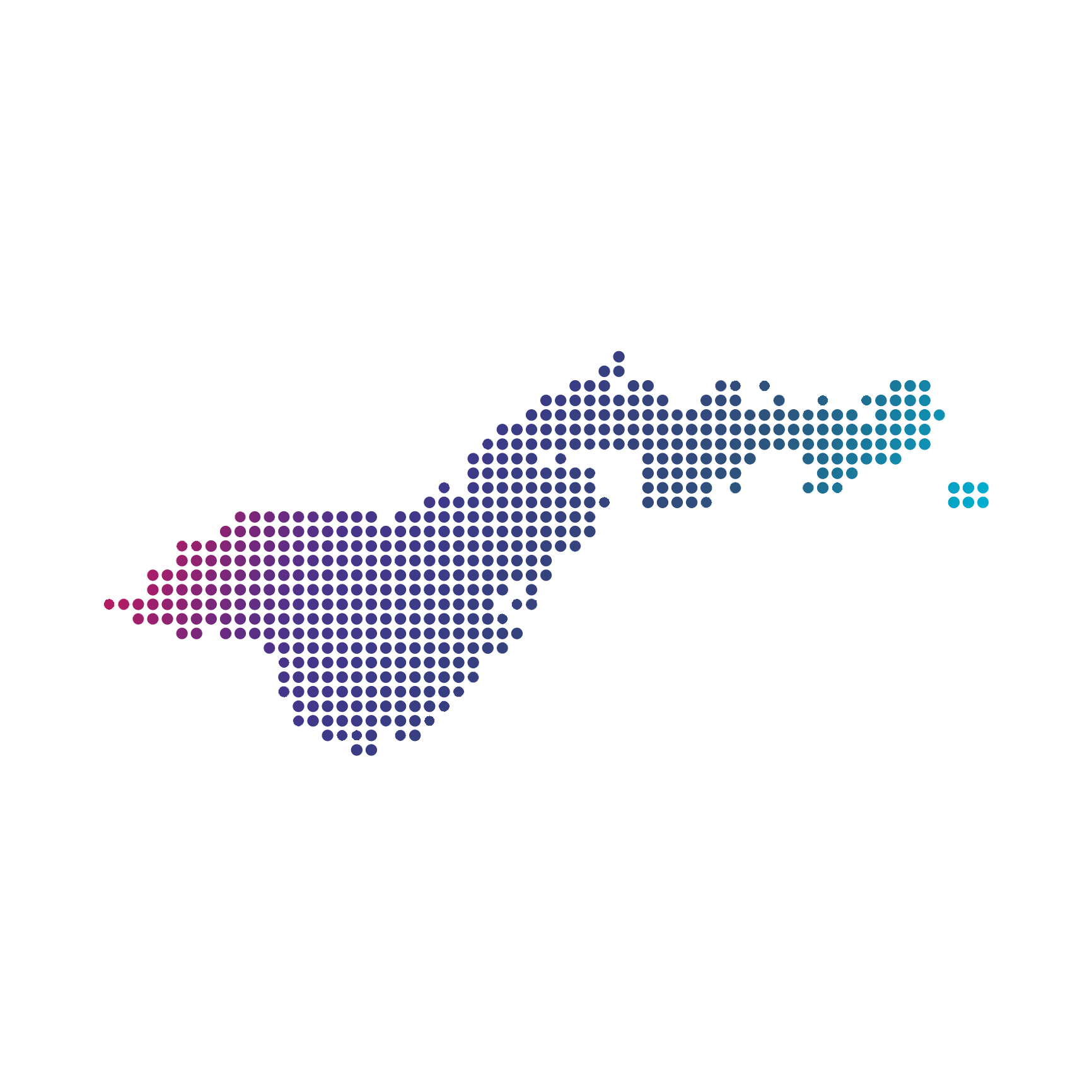 American Samoa map of blue dots on white background Decorative: Shape of American Samoa made of dots