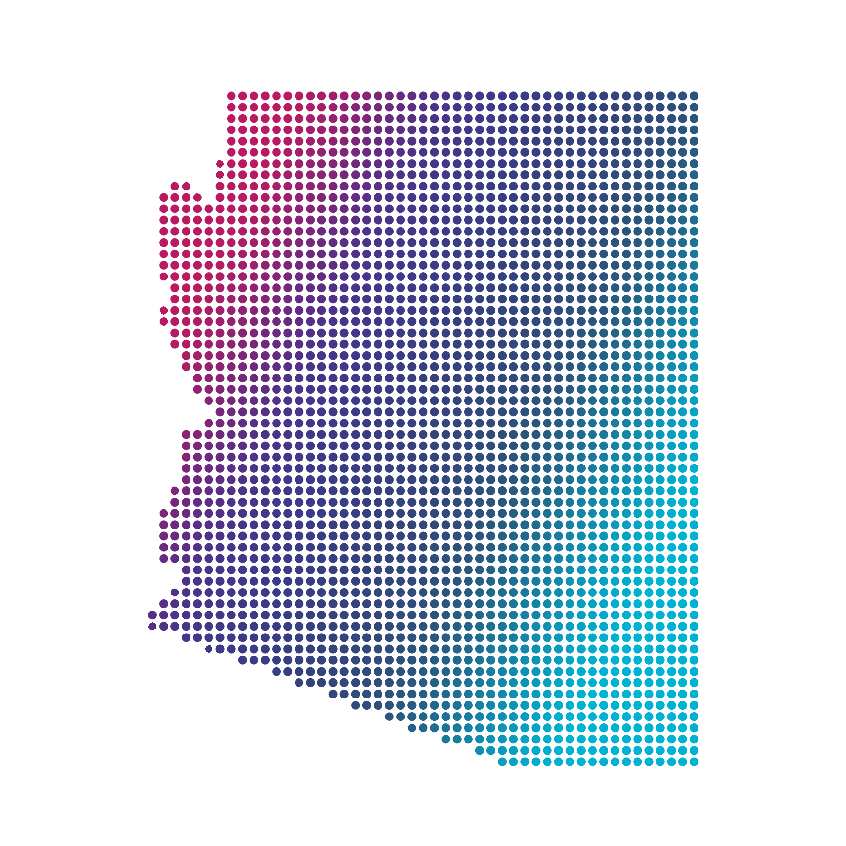 Arizona map of blue dots on white background Decorative: Shape of Arizona made of dots