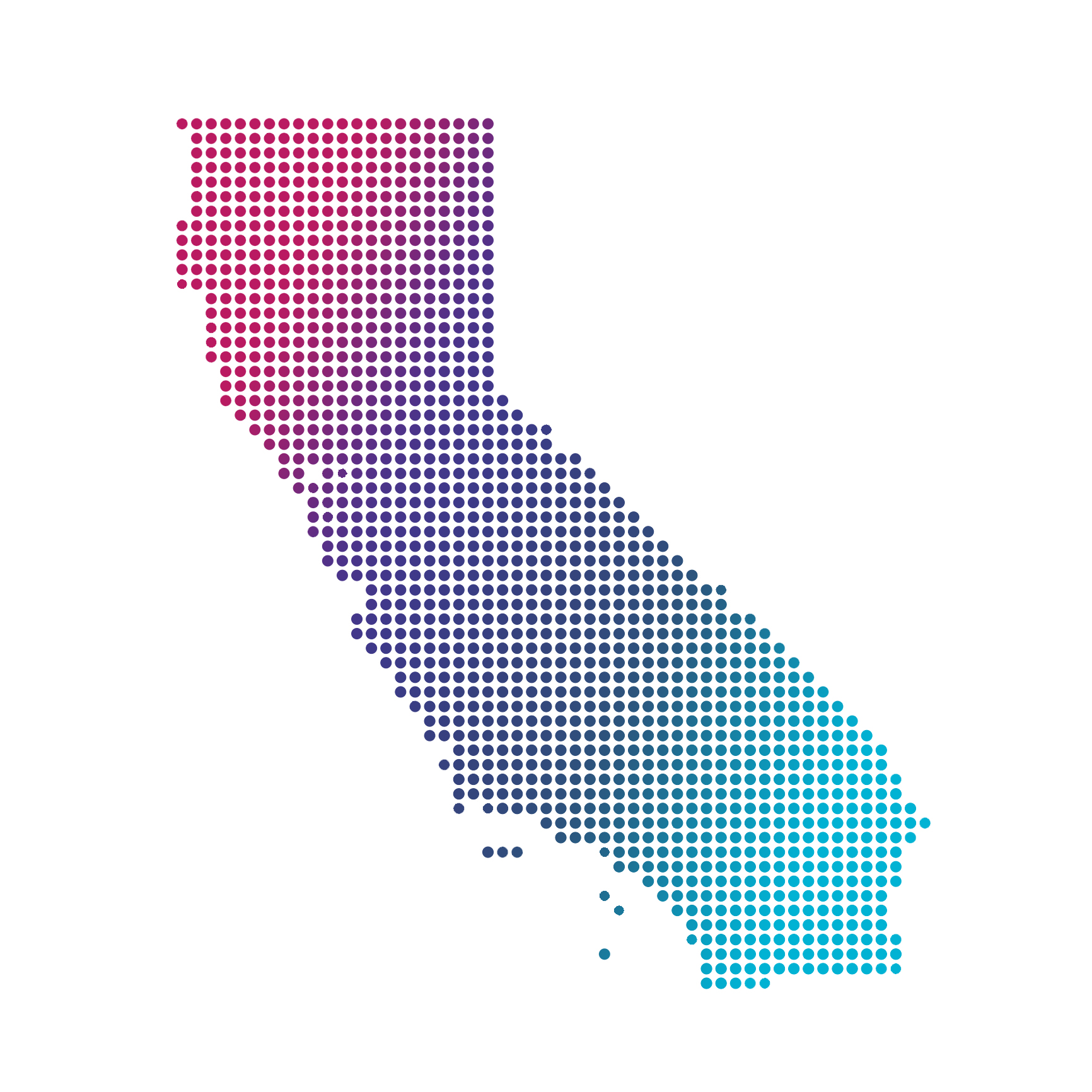 California map of blue dots on white background California map of blue dots on white background