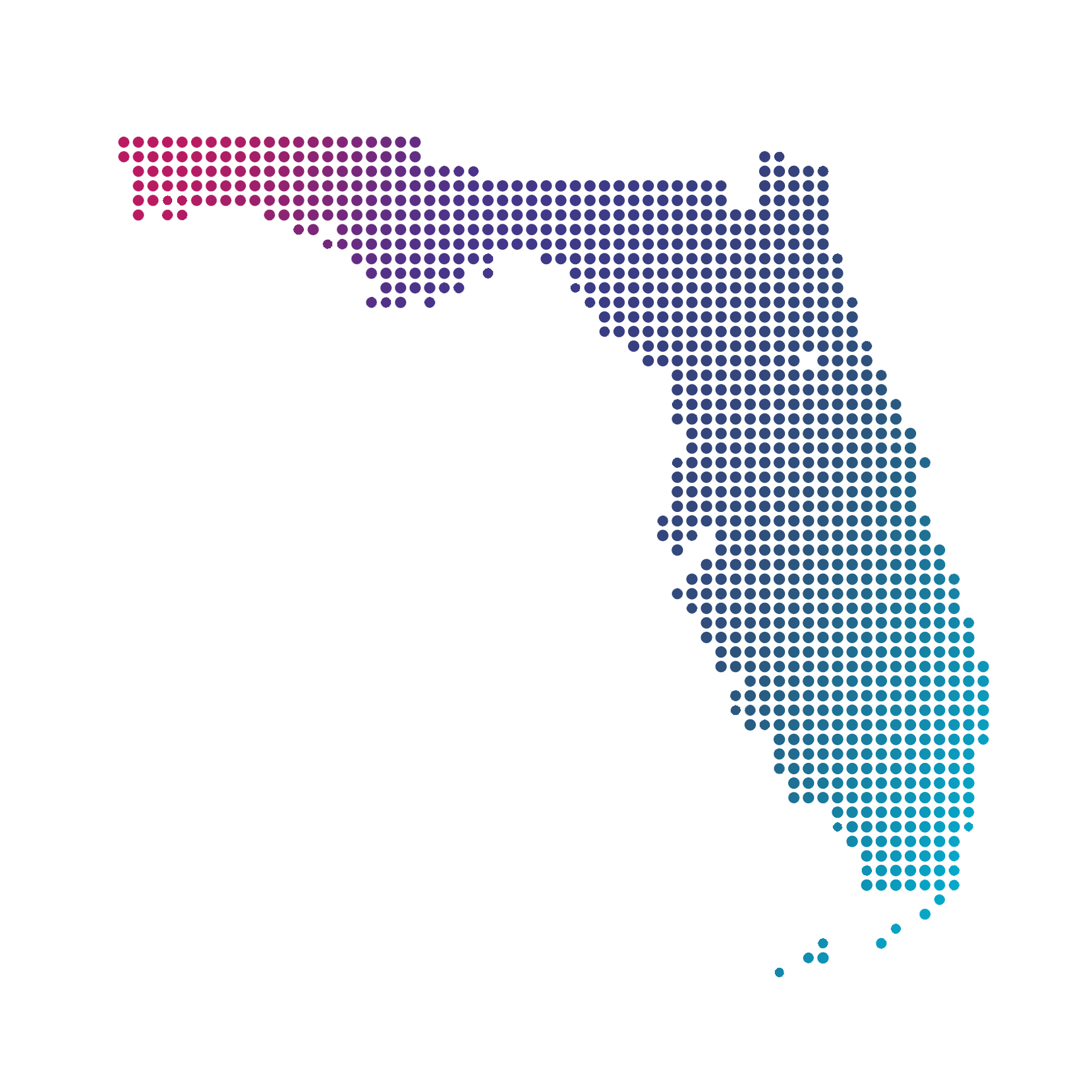 Florida map of blue dots on white background Florida map of blue dots on white background