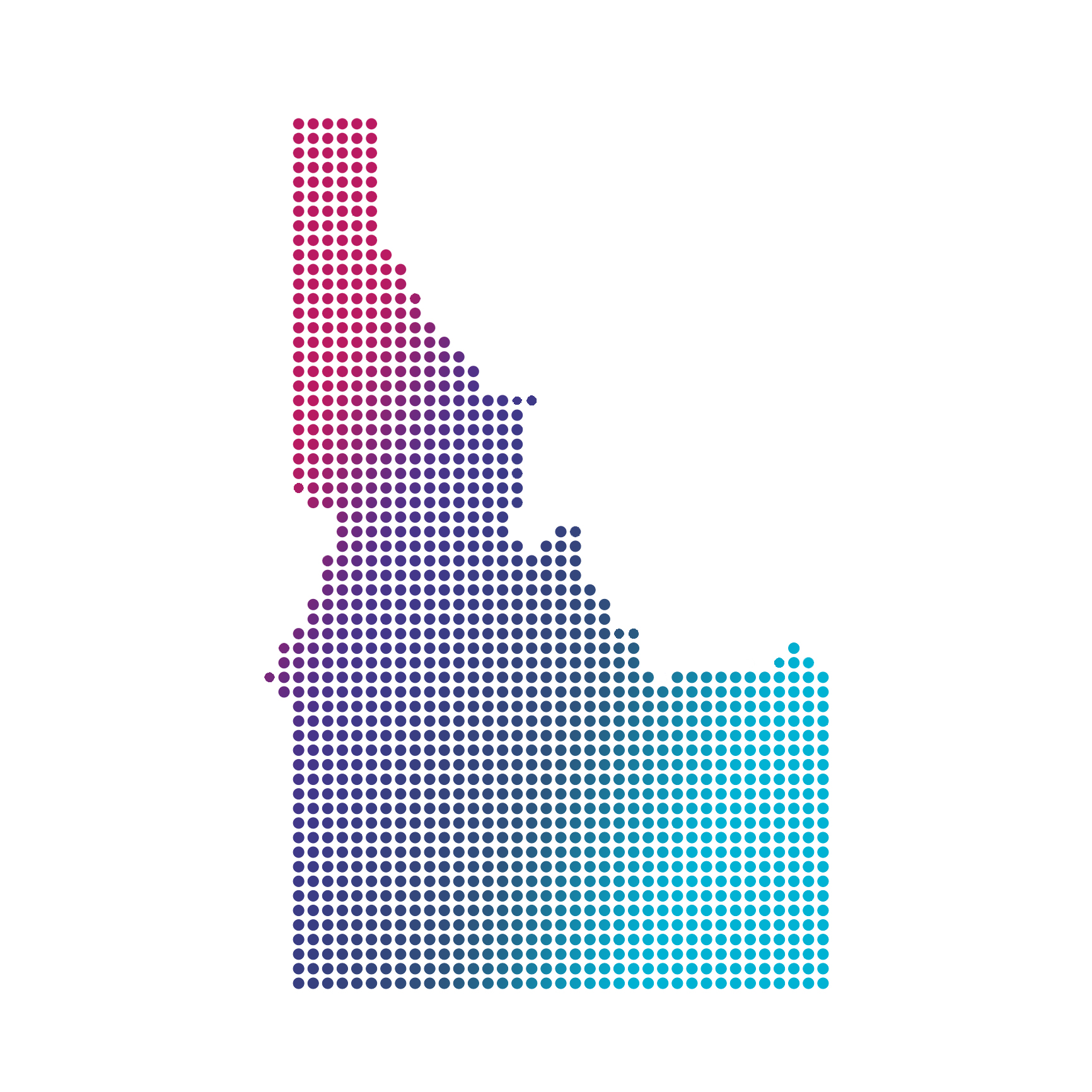 Idaho map of blue dots on white background Idaho map of blue dots on white background