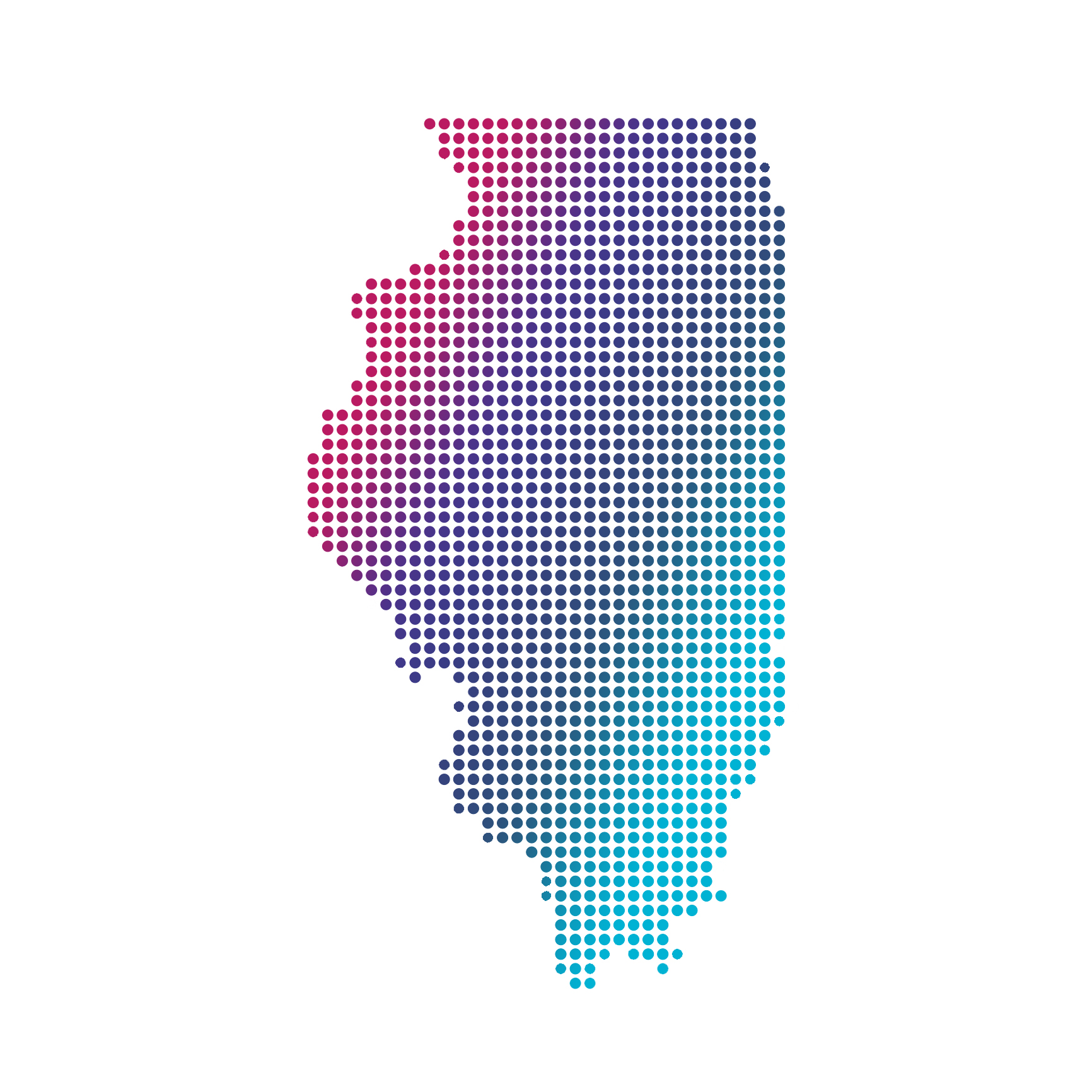 Illinois map of blue dots on white background Illinois map of blue dots on white background