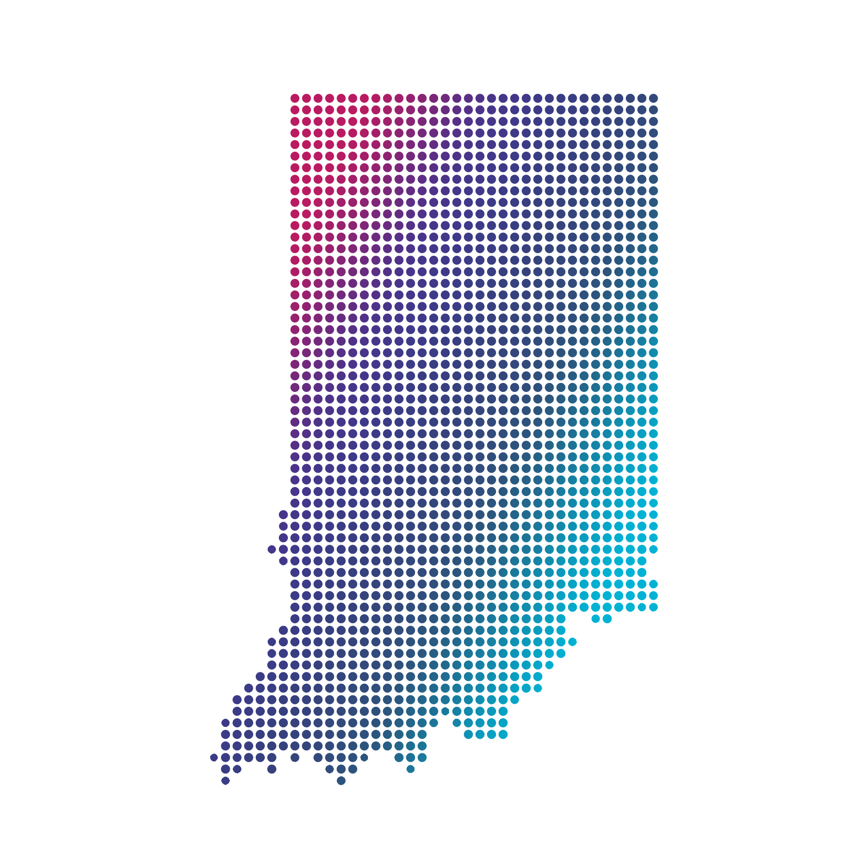 Indiana map of blue dots on white background Indiana map of blue dots on white background