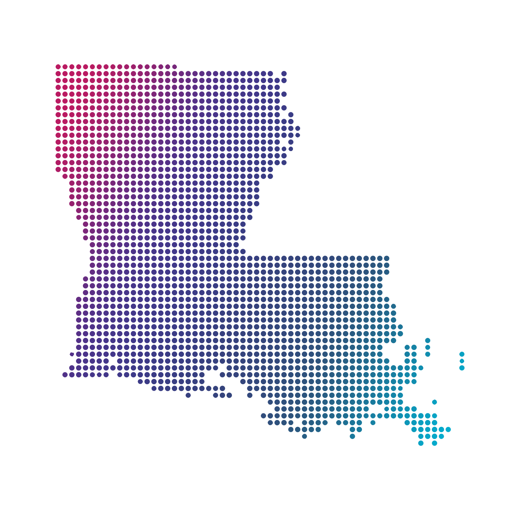 Louisiana map of blue dots on white background Louisiana map of blue dots on white background