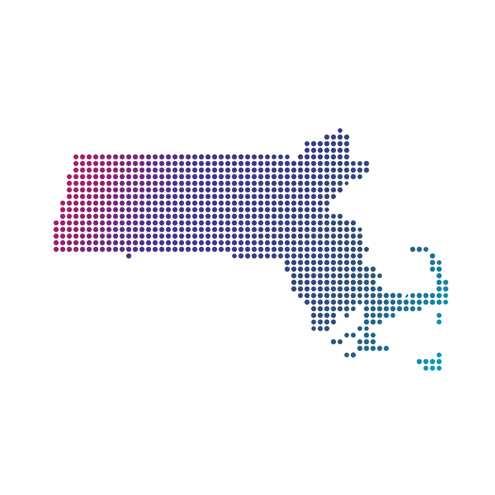 Massachusetts map of blue dots on white background Massachusetts map of blue dots on white background