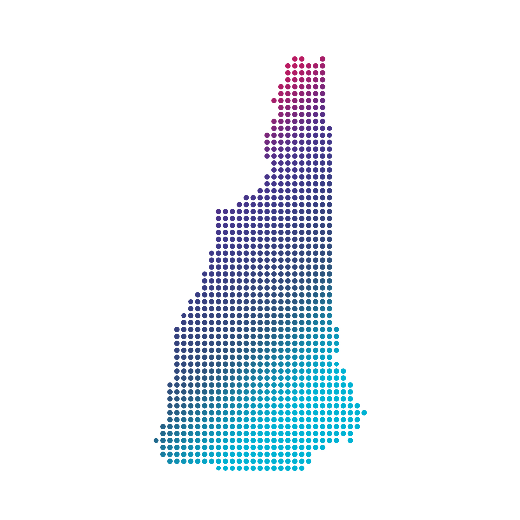 New Hampshire map of blue dots on white background New Hampshire map of blue dots on white background