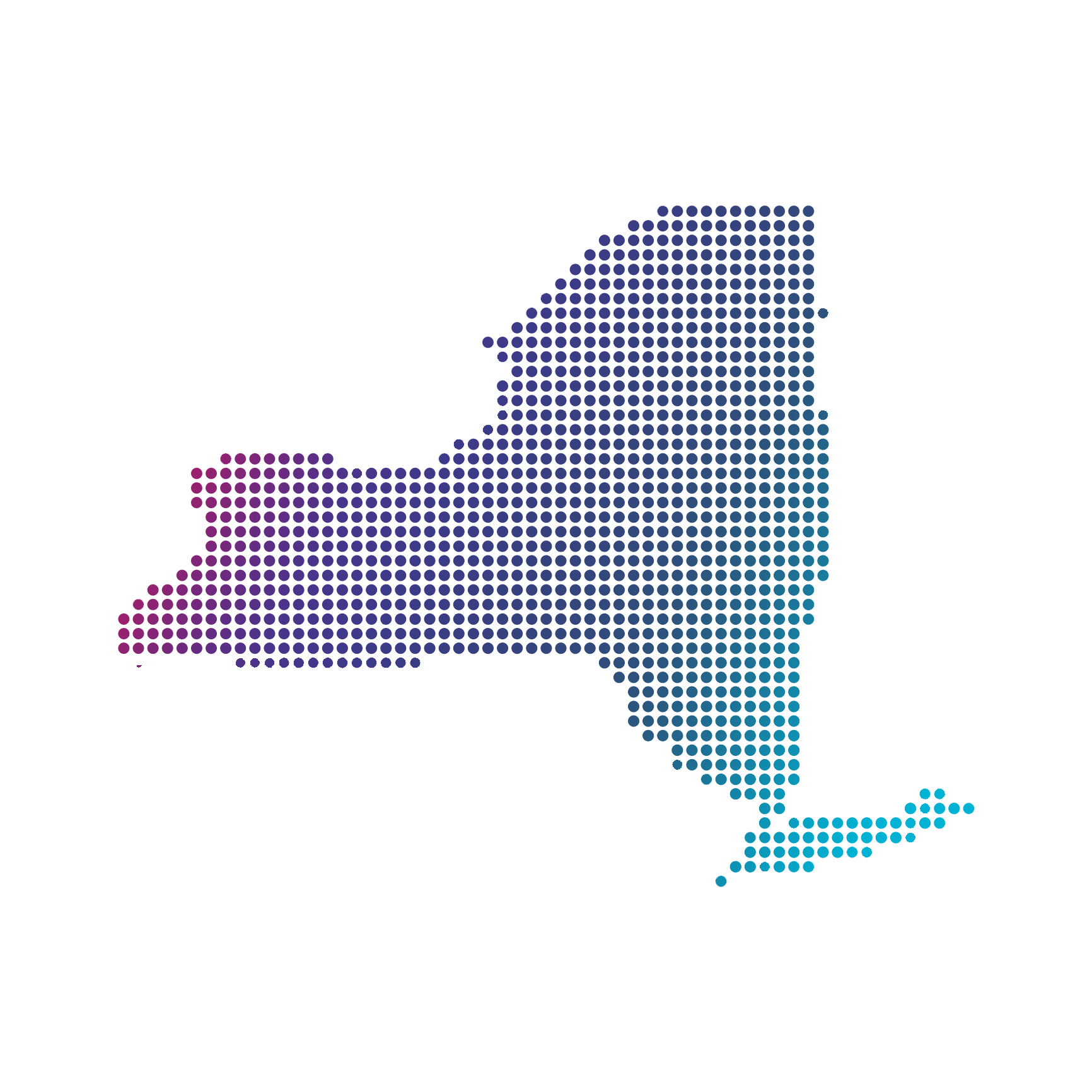 New York map of blue dots on white background New York map of blue dots on white background