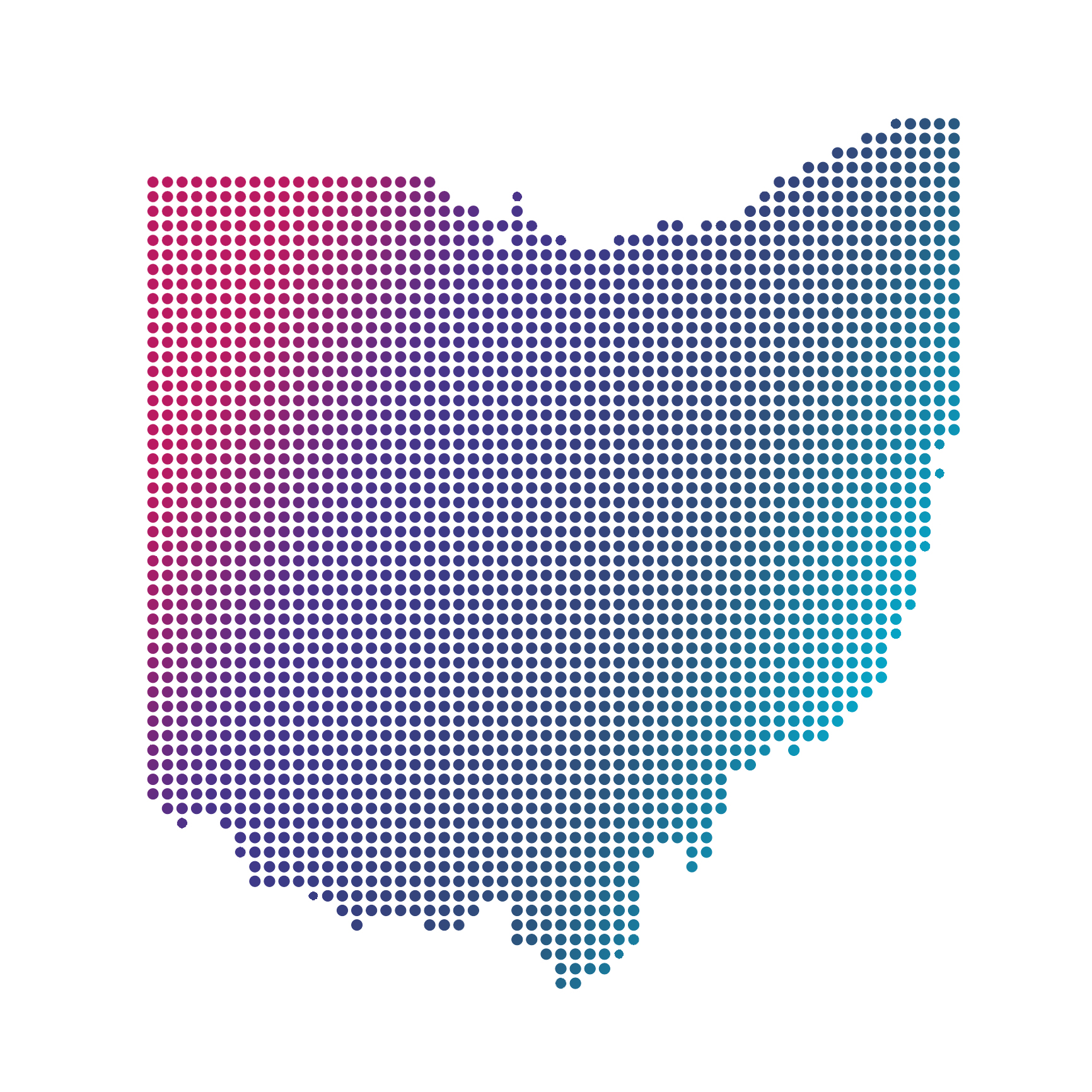 Ohio map of blue dots on white background Ohio map of blue dots on white background