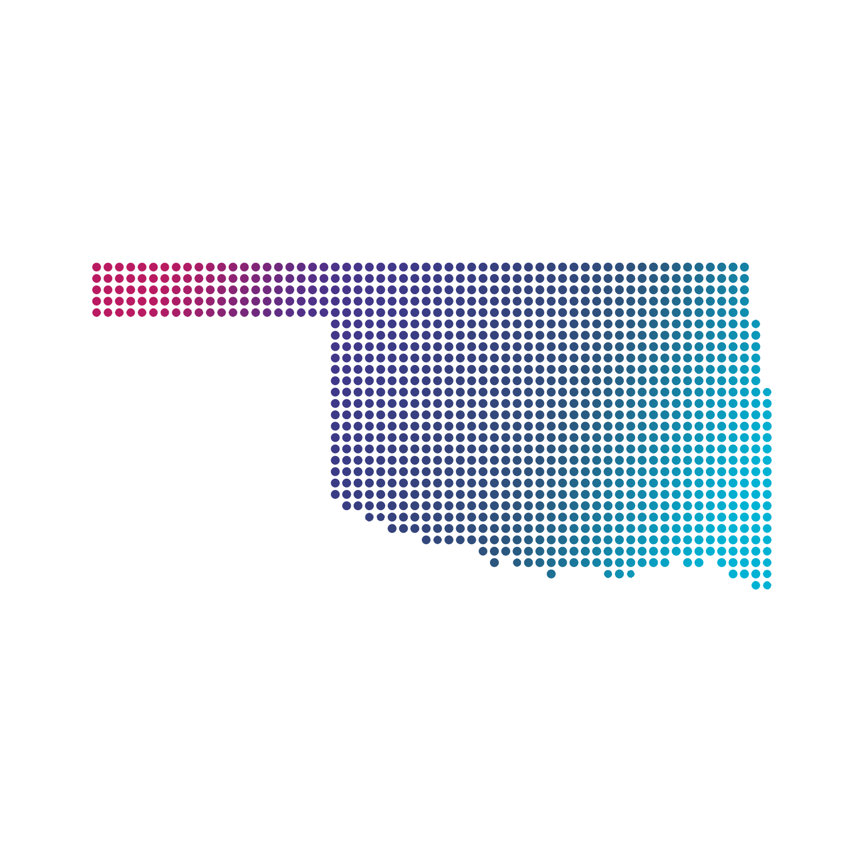 Oklahoma map of blue dots on white background Oklahoma map of blue dots on white background
