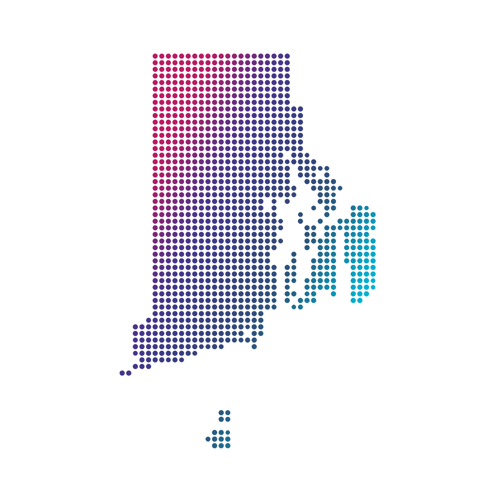 Rhode Island map of blue dots on white background Rhode Island map of blue dots on white background