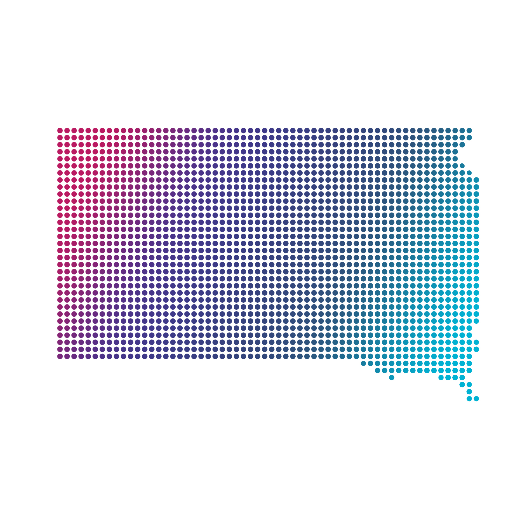 South Dakota map of blue dots on white background South Dakota map of blue dots on white background