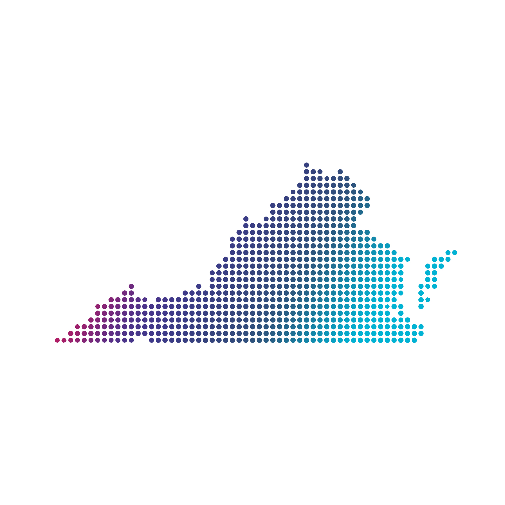 Virginia map of blue dots on white background Virginia map of blue dots on white background