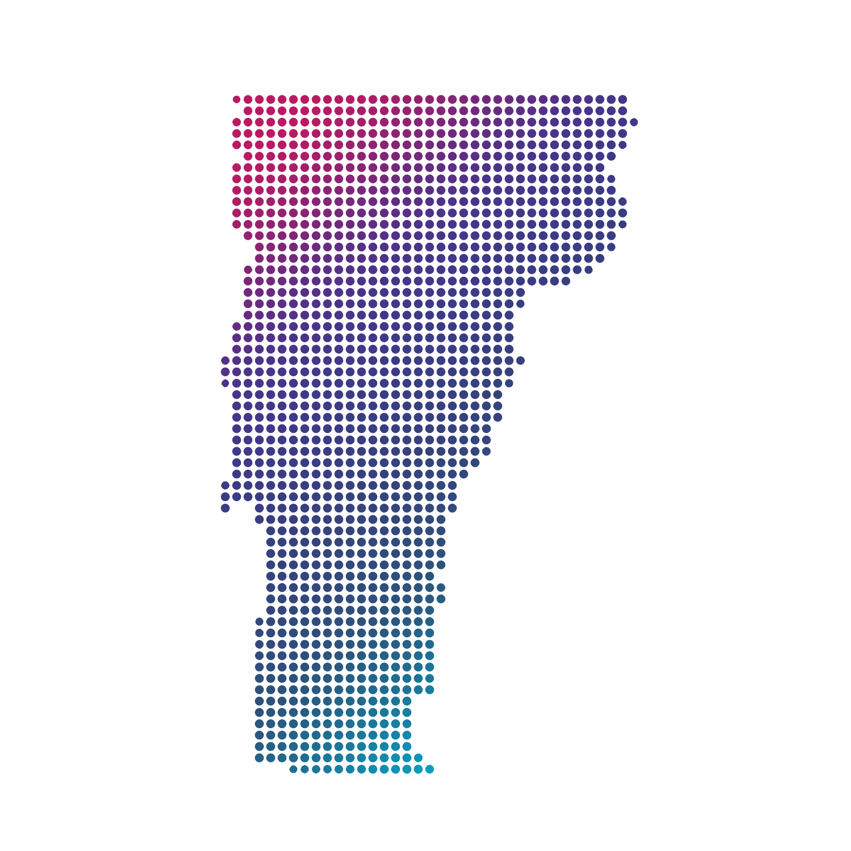 Vermont map of blue dots on white background Vermont map of blue dots on white background
