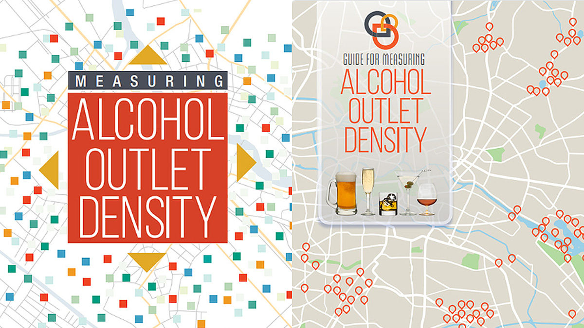 Alcohol Density Tools Collage Side-by-side photos of the Measuring Alcohol Outlet Density and Guide for Measuring Alcohol Outlet Density covers