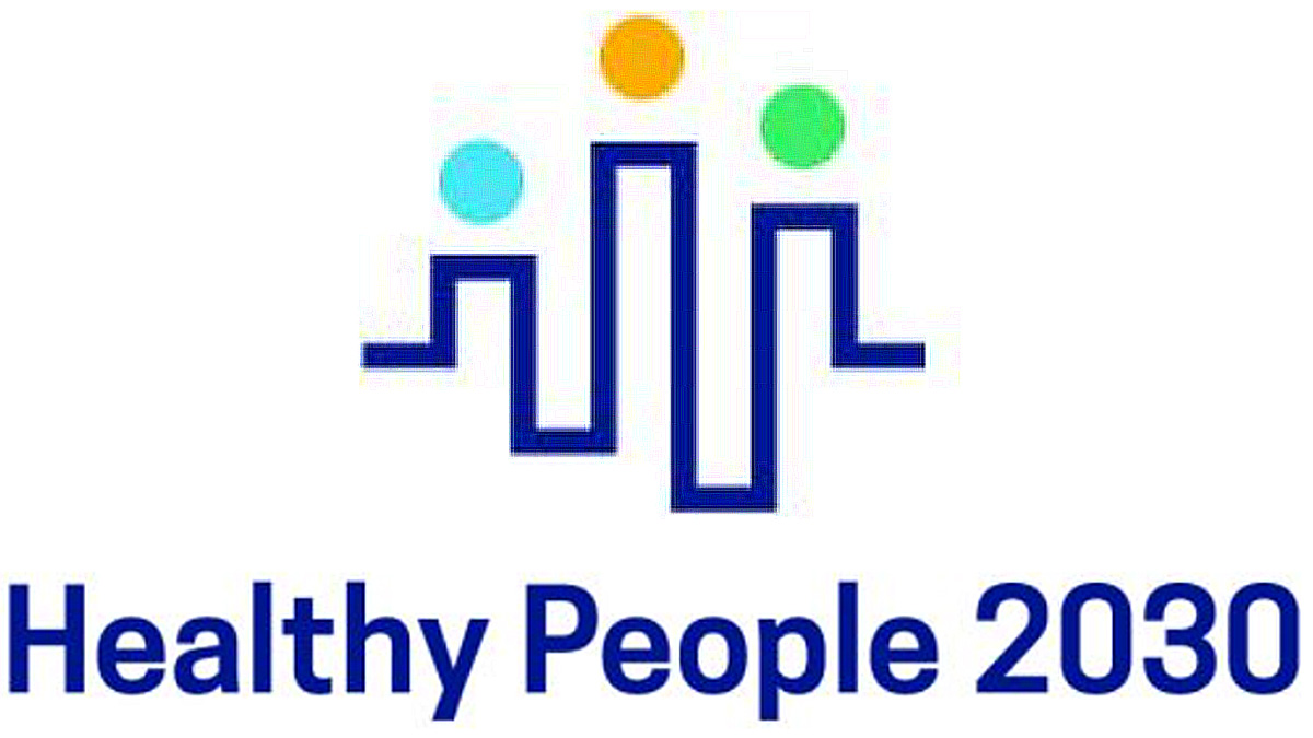 Healthy People stacked logo Healthy People 2030 logo with heart pulse graph to look like multicolored stick people