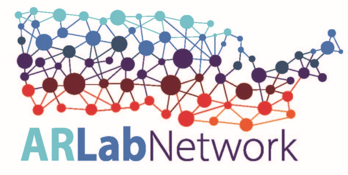 AR Lab Network Logo AR Lab Network logo. A map of the U.S. with gradient colors of teal, blue, purple, dark red, red and orange-red.