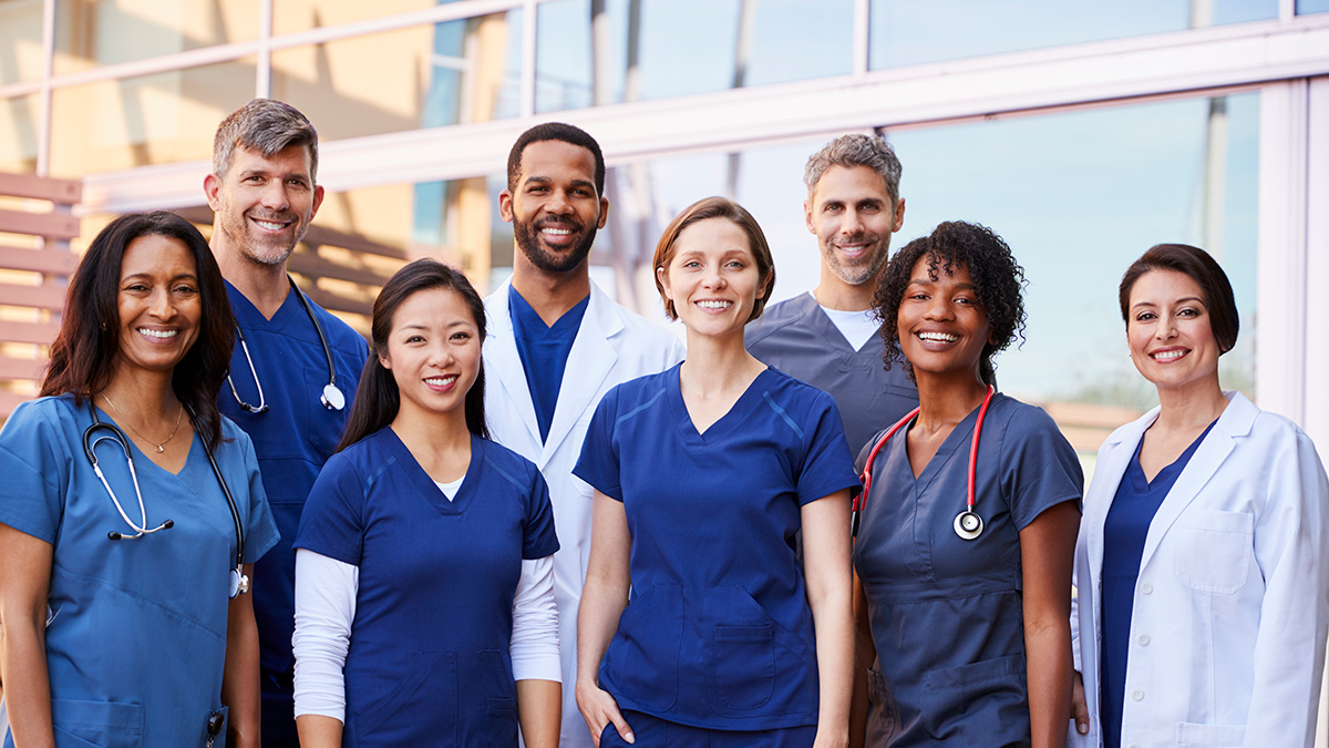 Group of providers Group of healthcare providers of different ages and races standing together