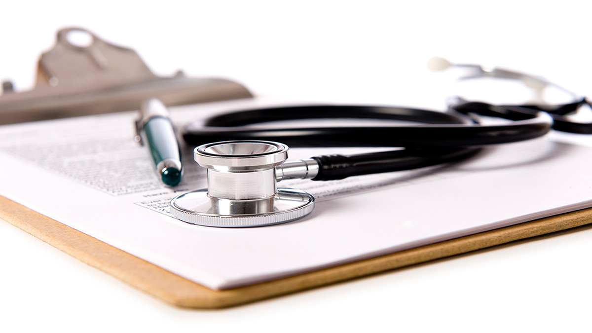 Clipboard Clipboard with a stethoscope laying on top