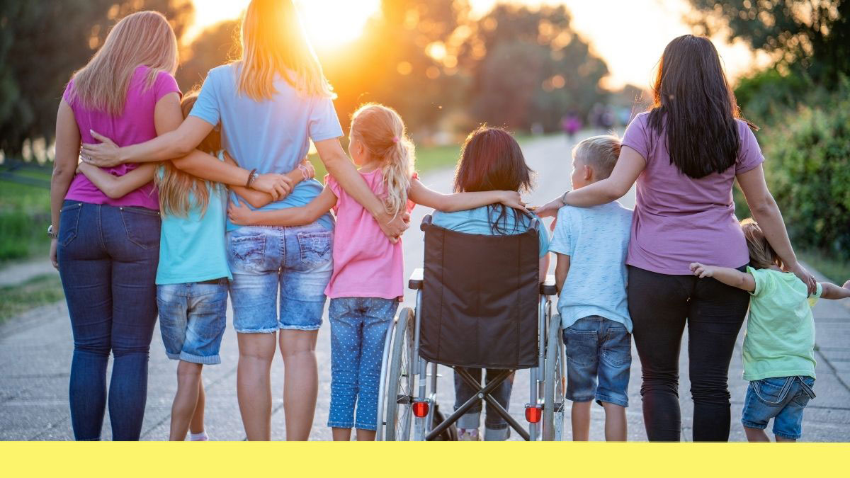 Group of children and caregivers group of children and caregivers watching sunset