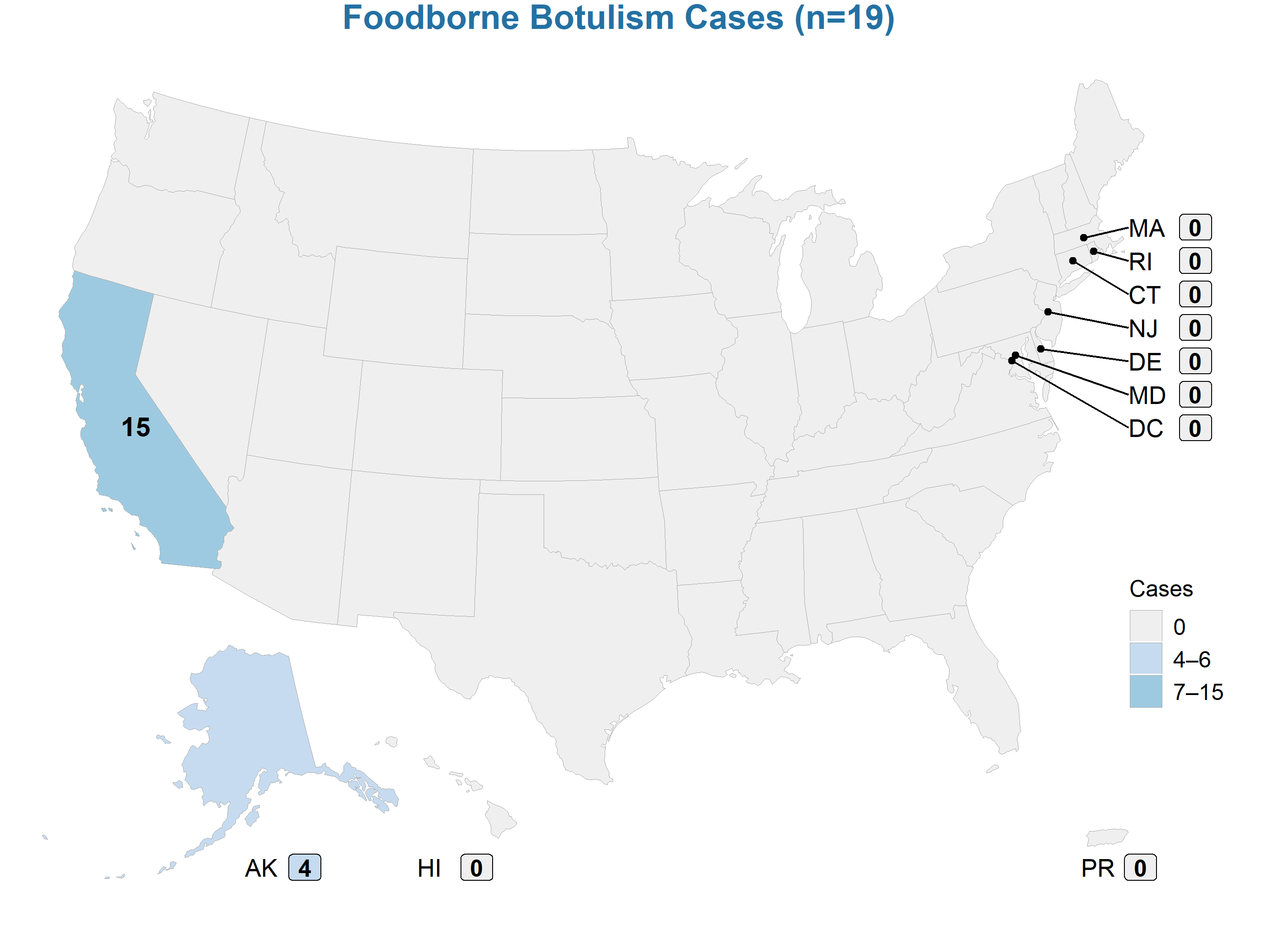 Foodborne botulism cases (n=19)