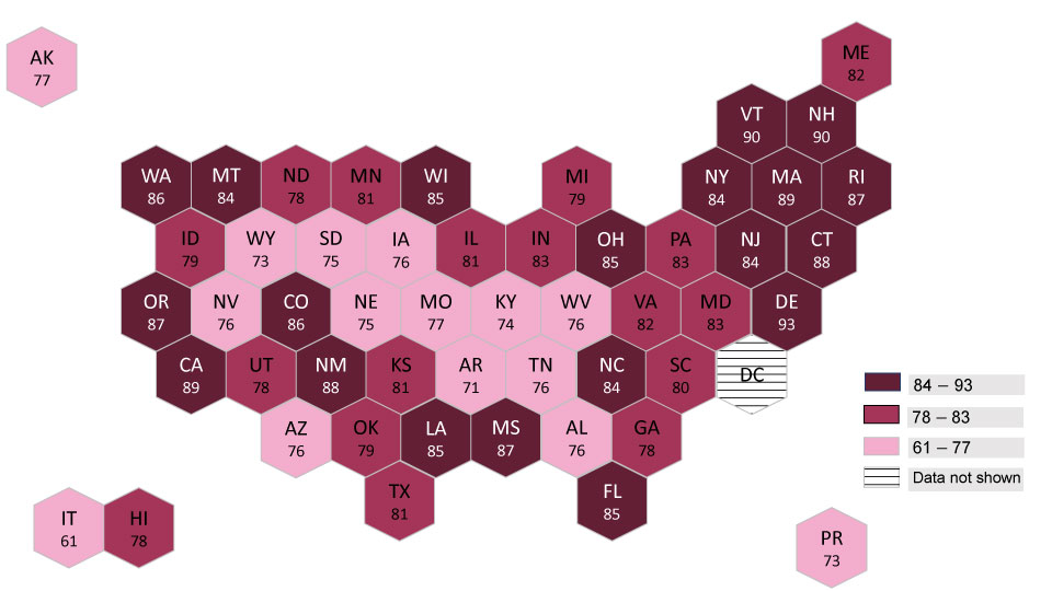 mPINC Regional Map mPINC total scores, by state, 2024