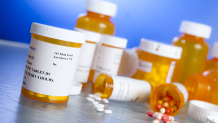 — title missing — Bottles of prescription medications.