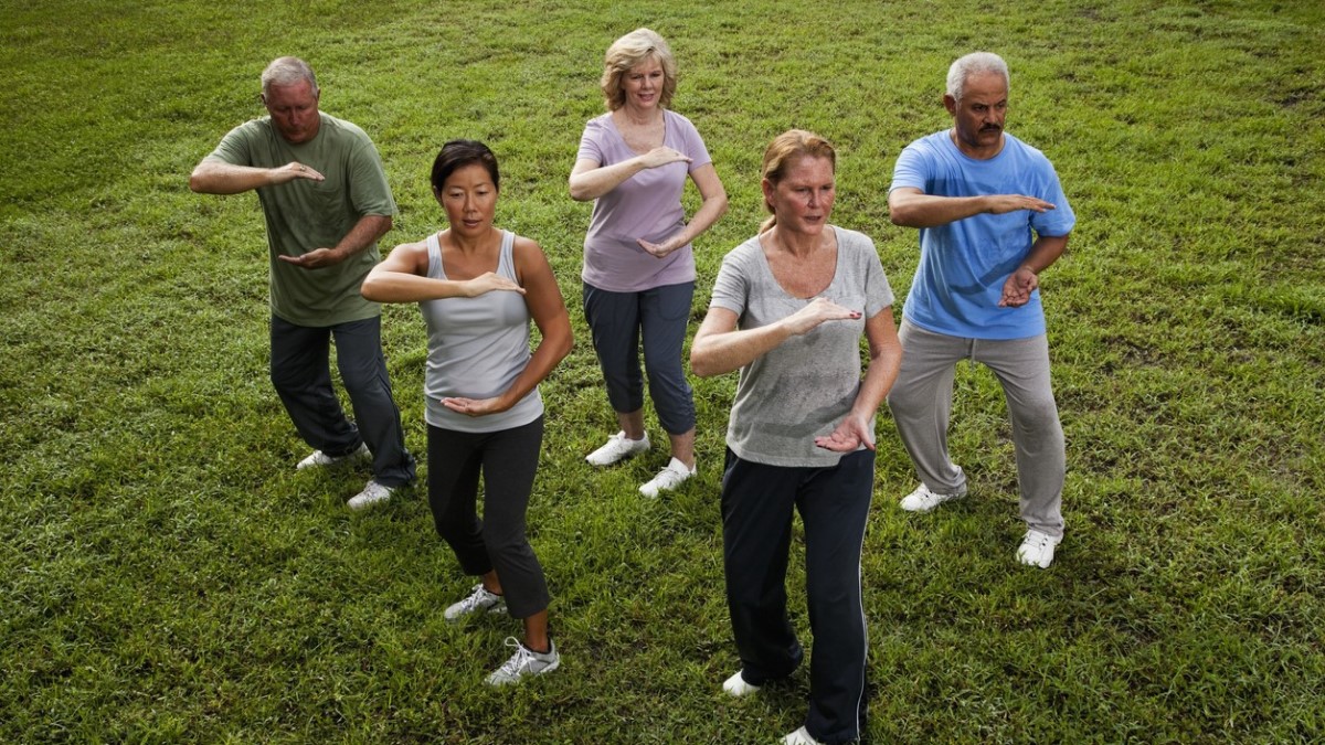 Tai Chi a group of men and women participating in a tai chi class