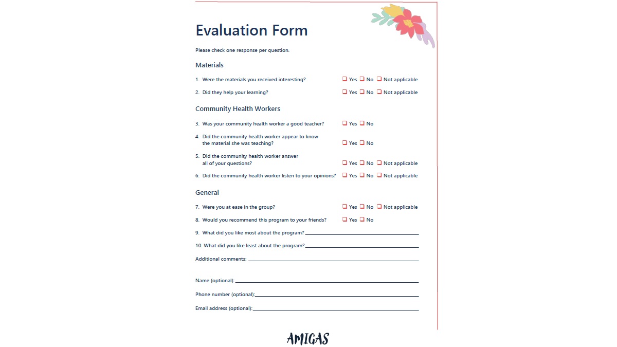 AMIGAS Evaluation Form