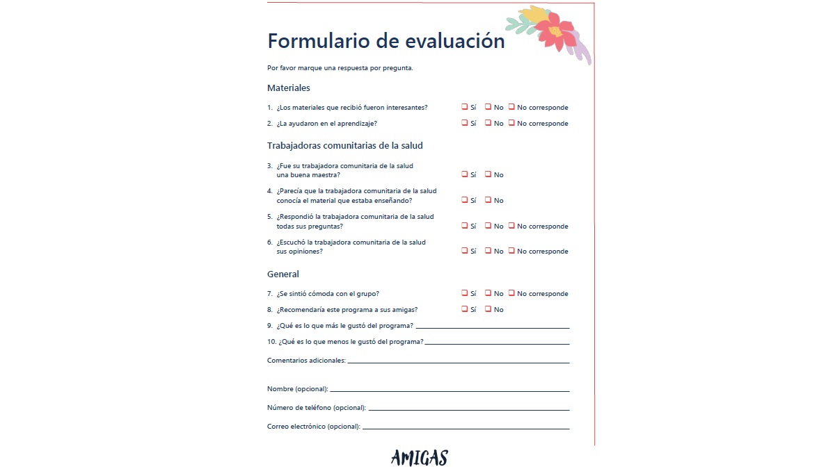 Formulario de evaluación de AMIGAS
