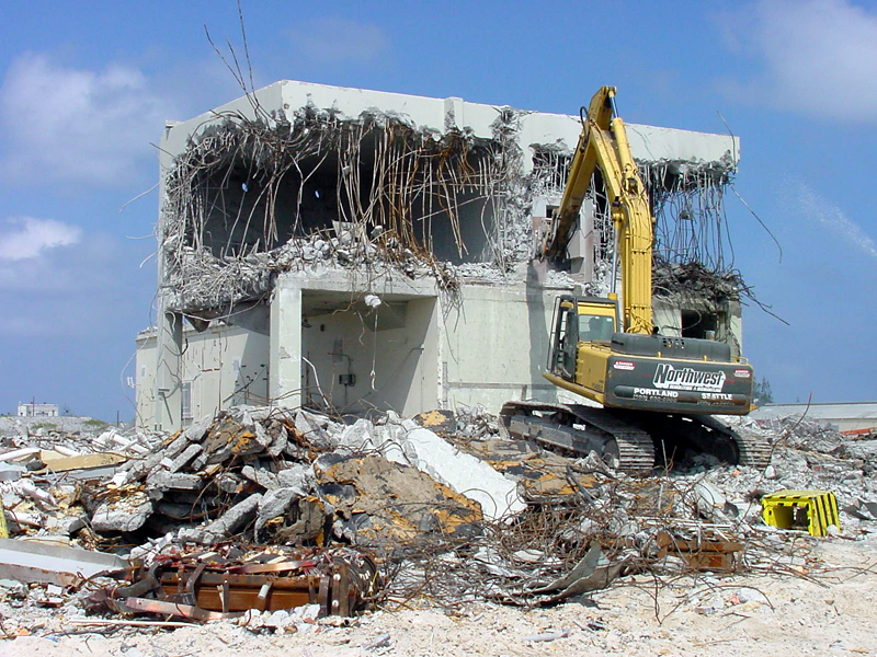 Mass demolition of chemical agent destruction building. Image of a chemical agent destruction building being demolished.
