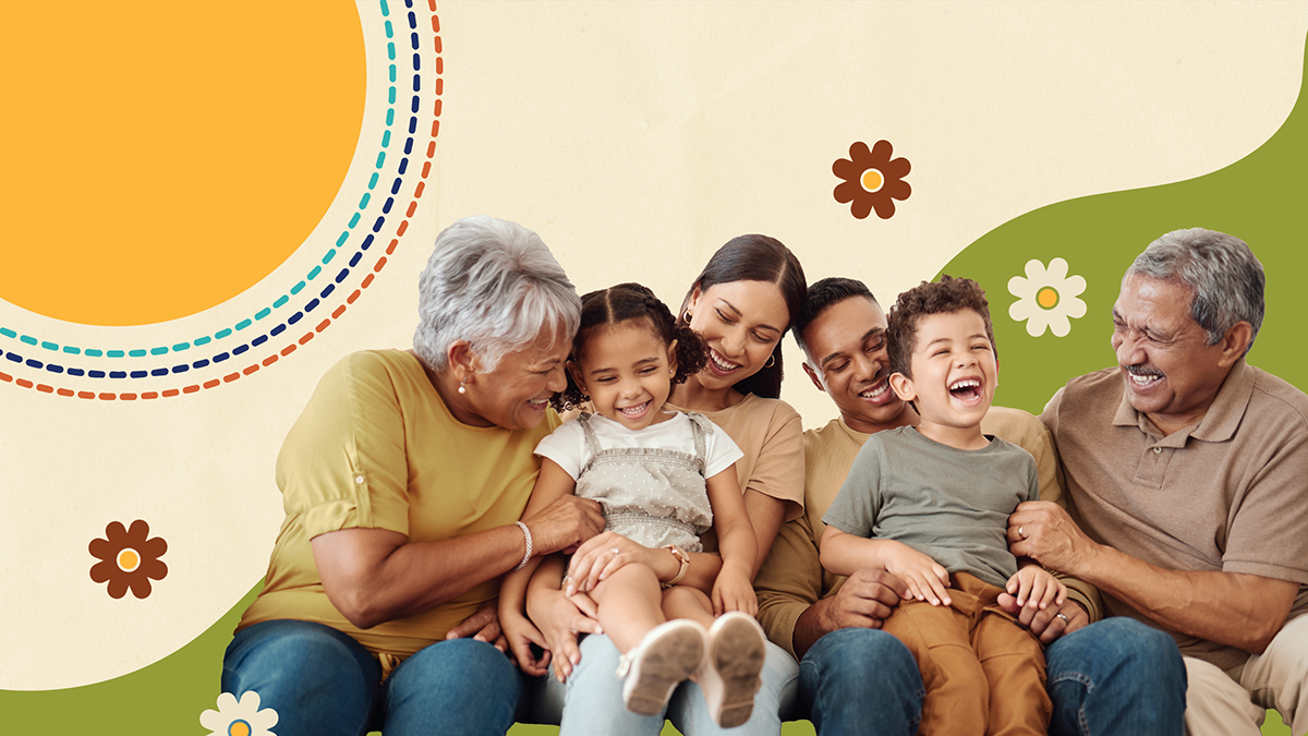 Children's Mental Health A inter-generational family sits and laughs together