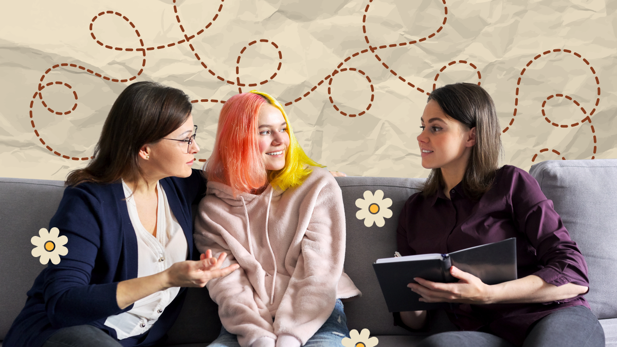 CMH-Therapy Two women talk to a teen on a couch