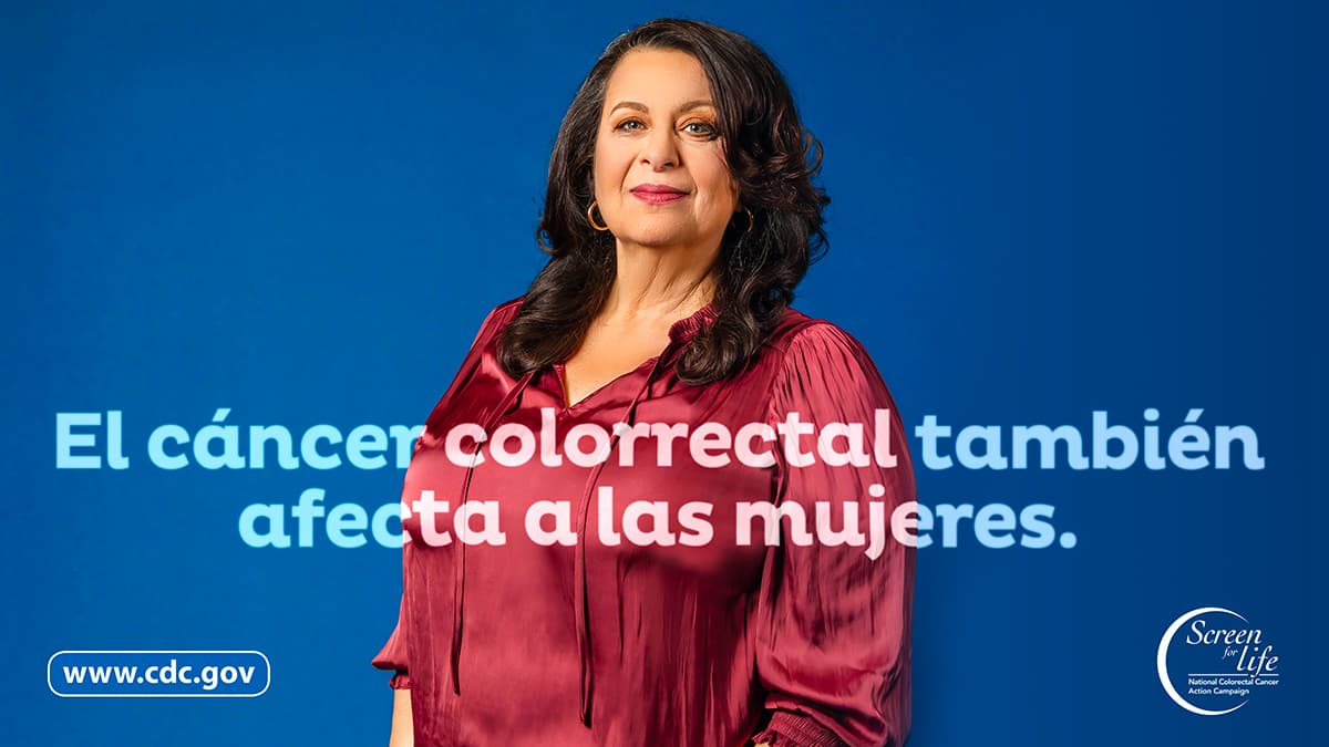 Karen Rectangle Spanish Foto de una mujer con el enlace de www.cdc.gov y el logo de Screen for Life
