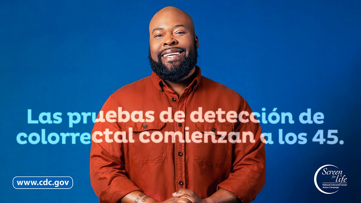 Mike Rectangle Spanish Foto de un hombre con el enlace de www.cdc.gov y el logo de Screen for Life