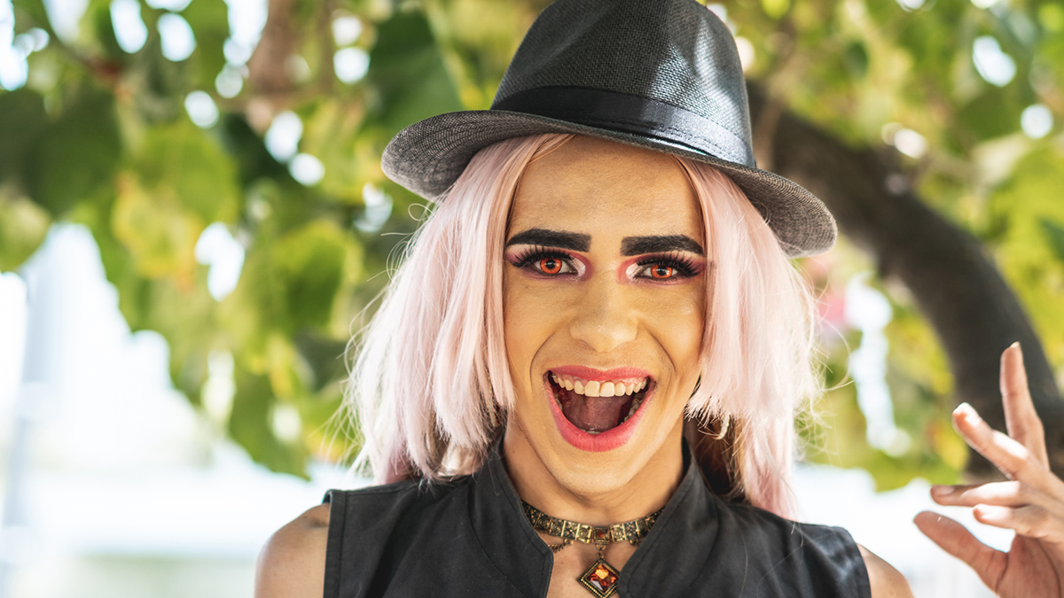 Decorative Halloween person Individual wearing colored contact lenses
