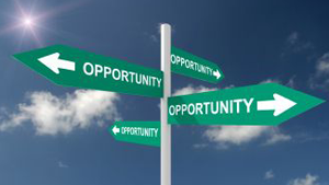 Finding Opportunities Sign with all arrows pointing to opportunity.