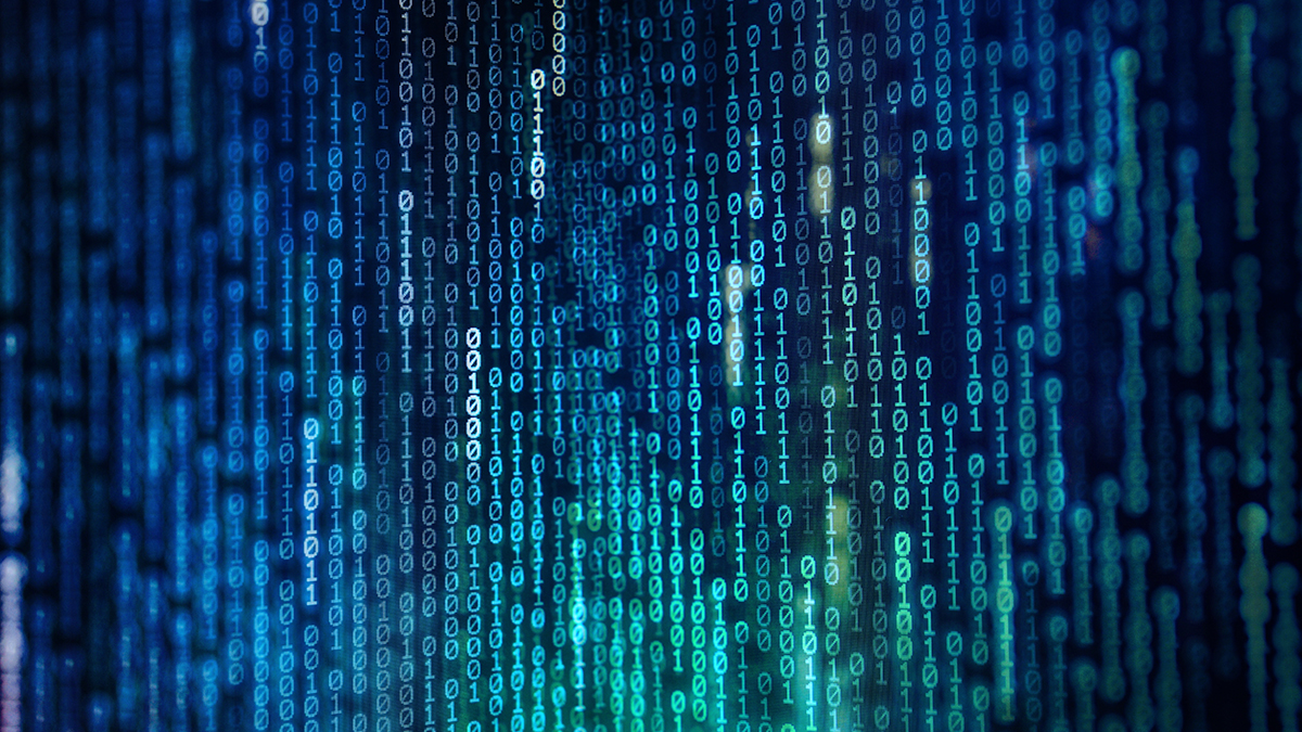 representation of data in 0s and 1s binary code information bit on computer monitor screen display