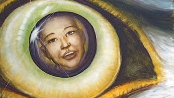 Audio and video drawing of child reflected in eagles eye