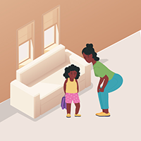 mother bending over to talk to her daughter Illustration of a mother bending over to talk to her daughter