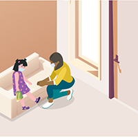 Isolating a sick person Illustration of a mother and daughter. Daughter is being isolated because she is sick.