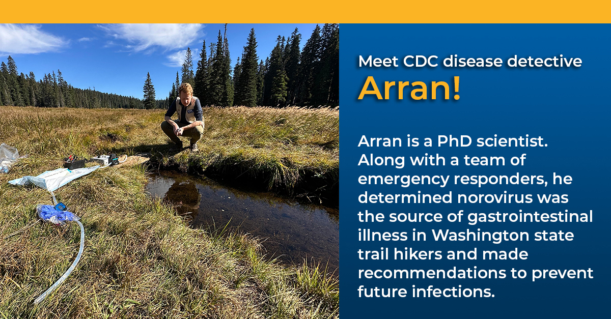— title missing — Arran, EIS officer, performing analysis in the field of norovirus in a body of water.