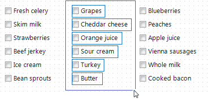 A blue rectangle shows what fields are to be selected. When selected, each field will have a small blue box just around the selected field.
