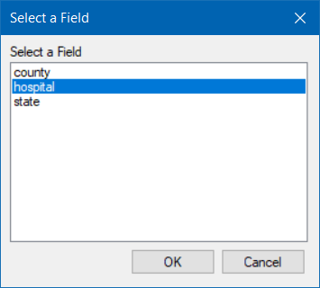 how-to-use-fields-cascading-codes-field5-a Image showing the Select a Field dialog with the field "hospital" selected.
