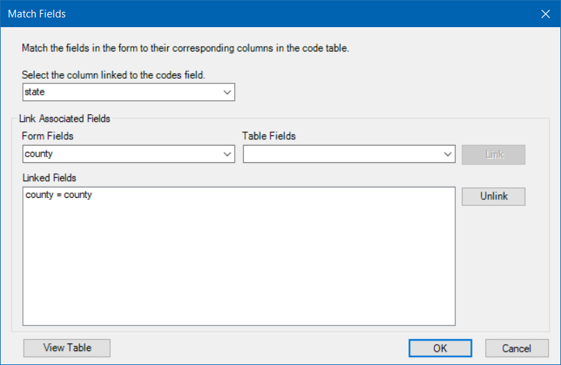 how-to-use-fields-cascading-codes-field7-a Image showing the Match Fields dialog.
