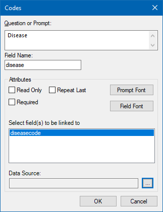 how-to-use-fields-codes-field2-a Image showing the Codes Field Data Source Dialog box.