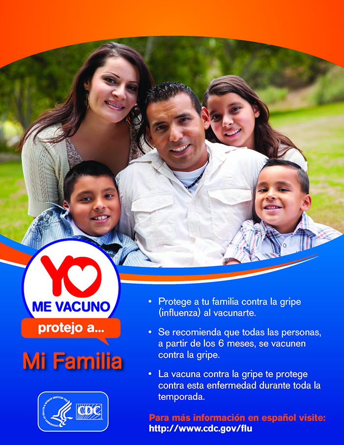 I get Vaccinated I Protect My Family (Spanish) This is a Spanish language flyer that can be put up to motivate individuals to get their flu vaccine and protect their family.